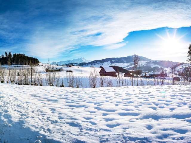 Through untouched deep snow